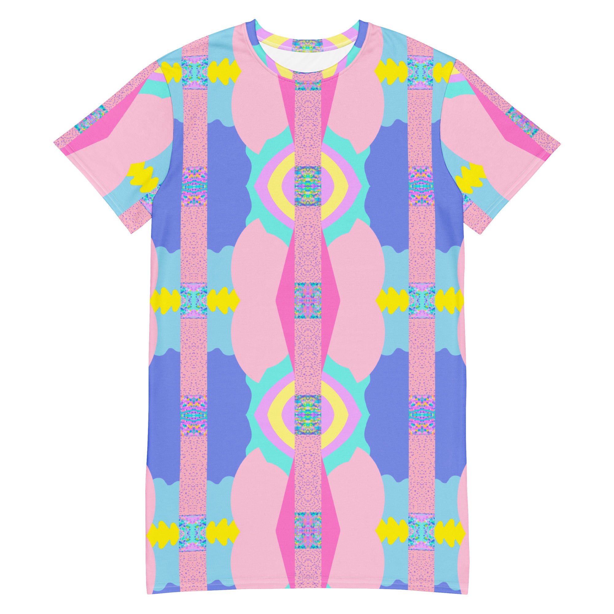 rainbow t shirt dress Pastel Rainbow Printed T-shirt Dress, Streetwear Aesthetic Tee Shirt Dress, All Over Print, Loungewear Dress, Loose Fit, Urban Clothing